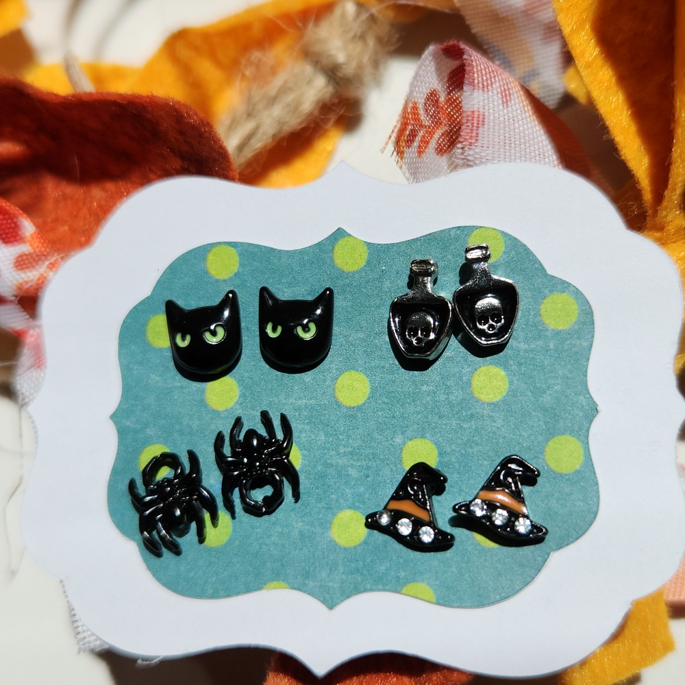 Halloween Themed Black and Silver Earrings Set